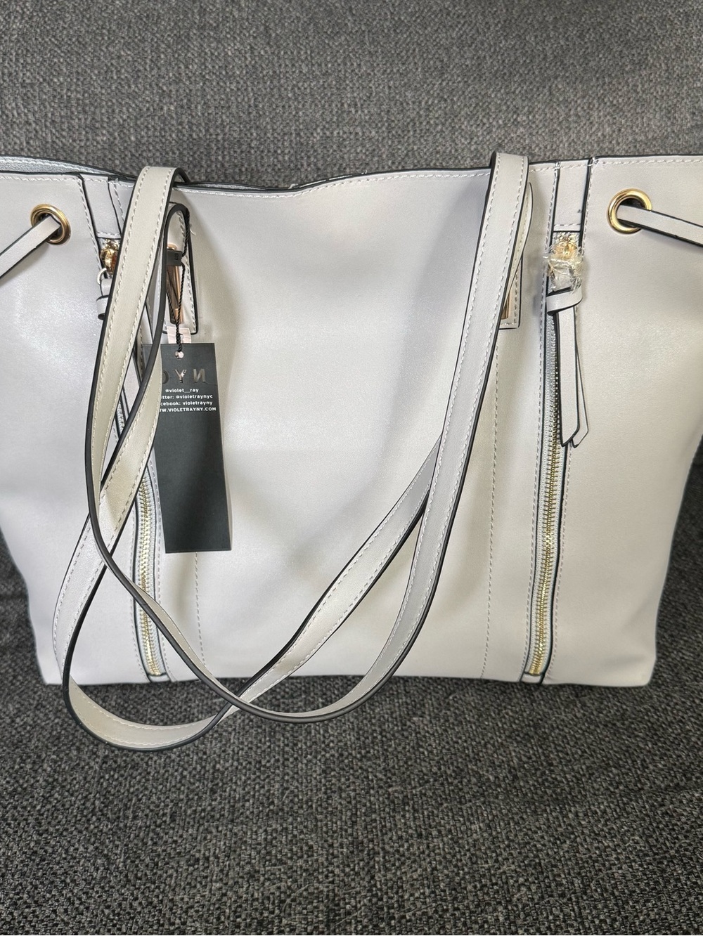 NWT Violet Ray NY Women's Tote Pale Gray Faux Leather Shoulder Bag Purse